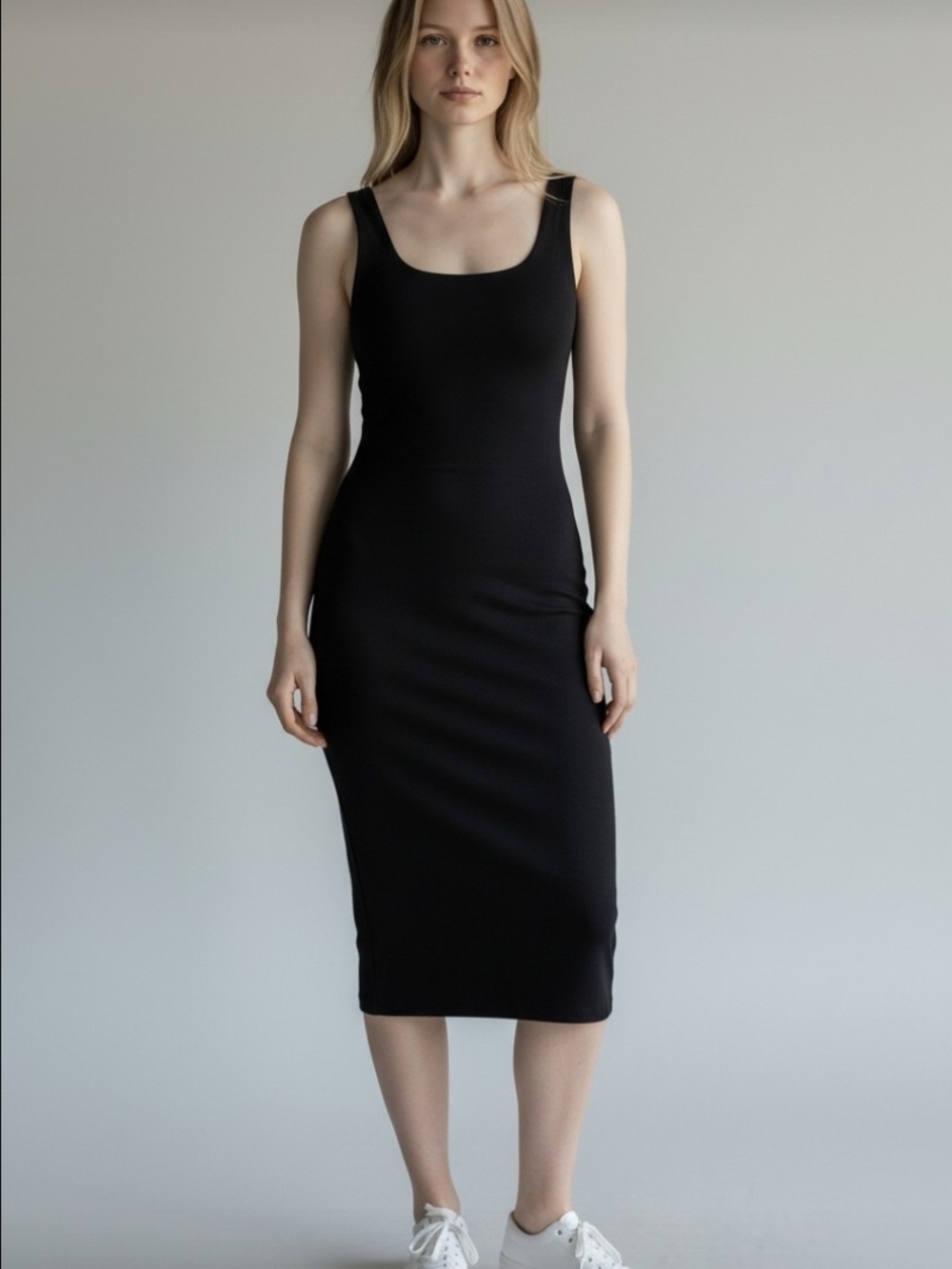 Popular Basics Black Scoop Neck Midi Tank Dress